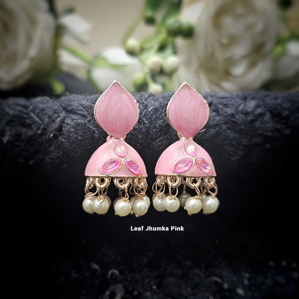 Leaf Jhumka Pink