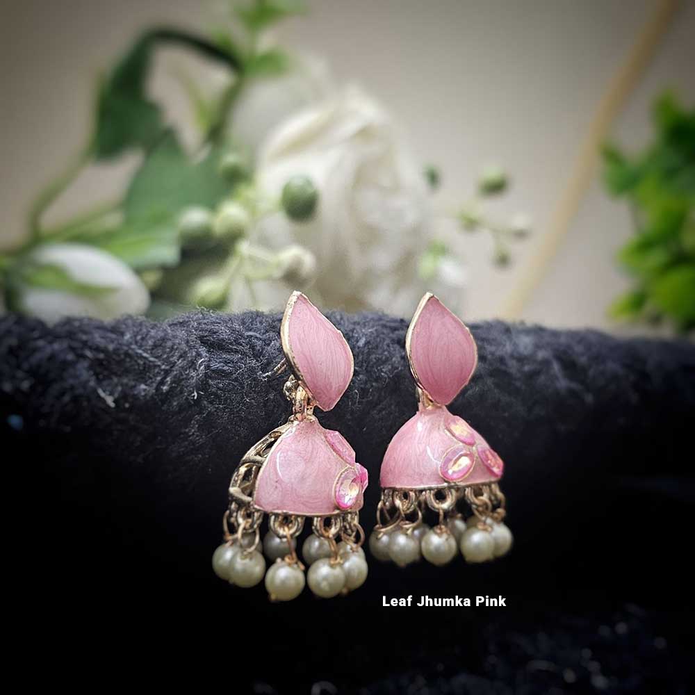 Leaf Jhumka Pink