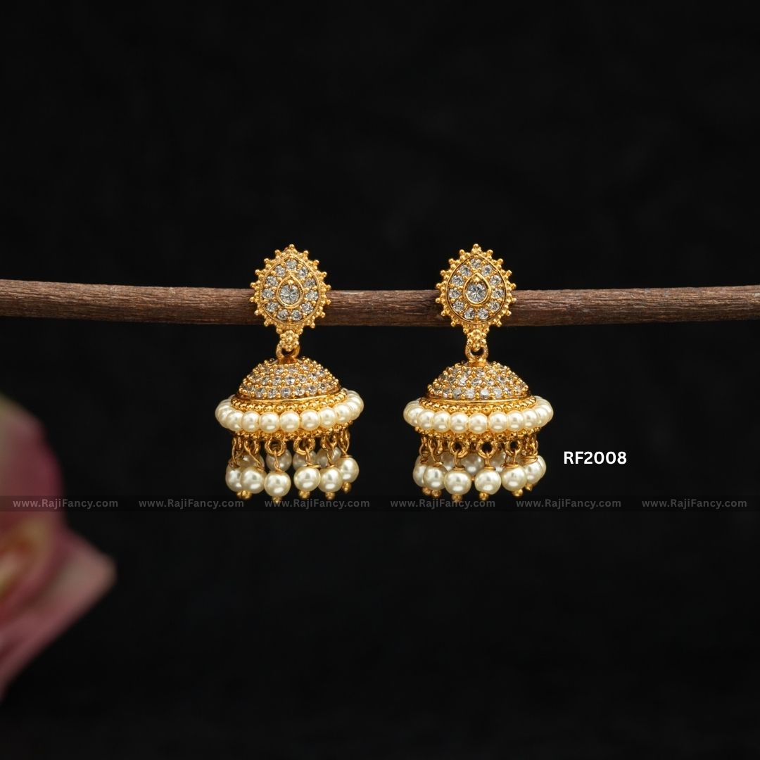 Meenakari White Jhumka RF2008