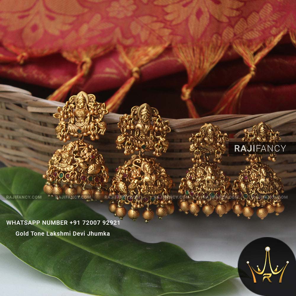 Gold Tone Lakshmi Devi Jhumka