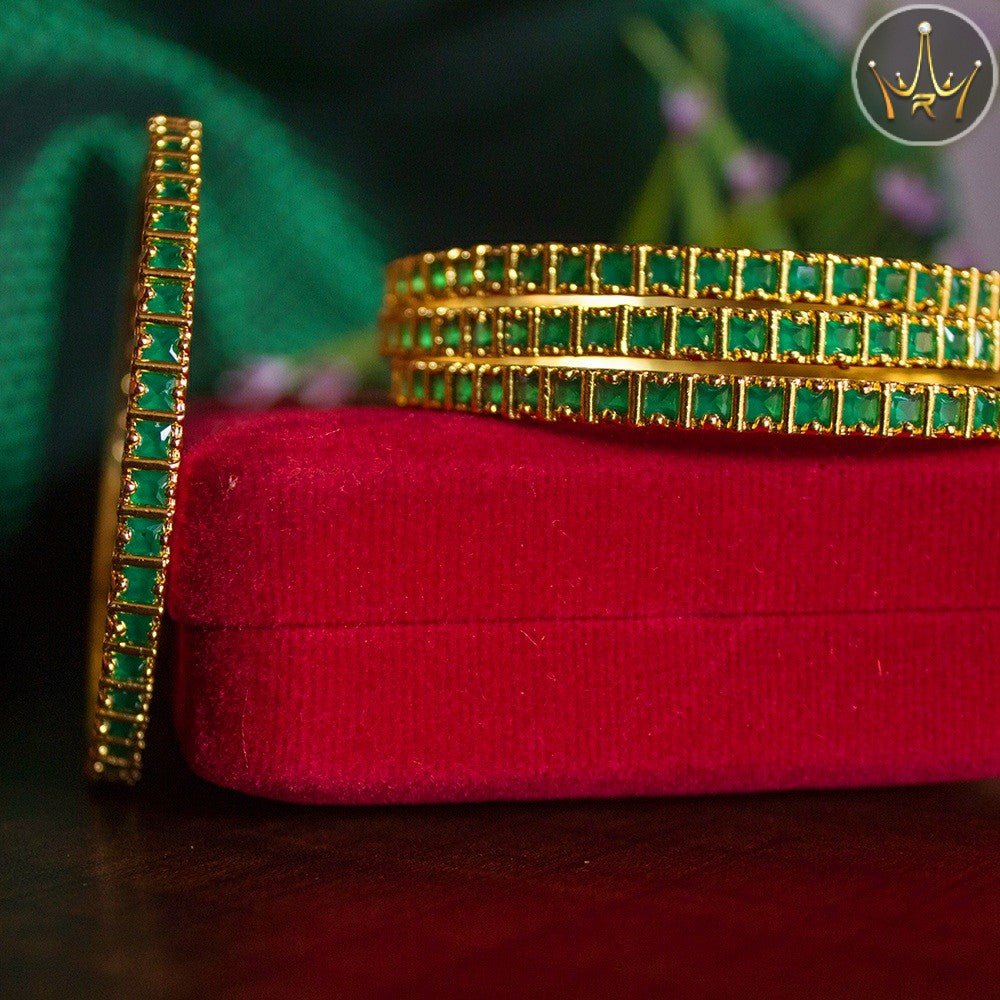 Square Cut Sequel Stone Bangles Green