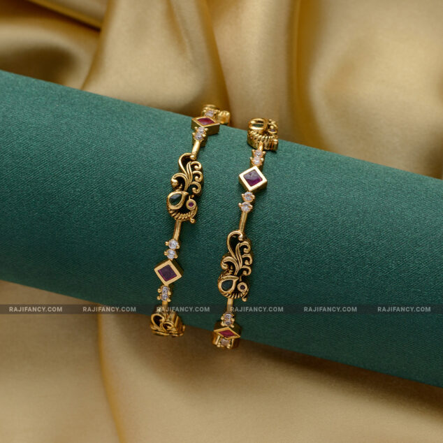 Traditional Wear CZ Stone Peacock Bracelet - South India Jewels